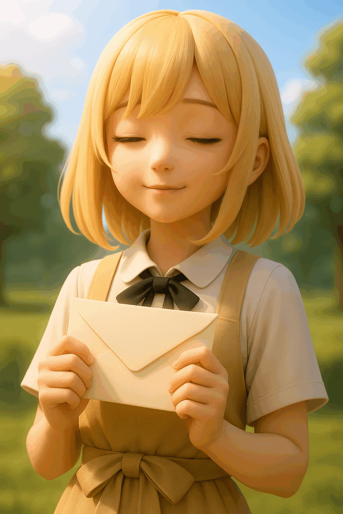 手紙を持った女の子の画像