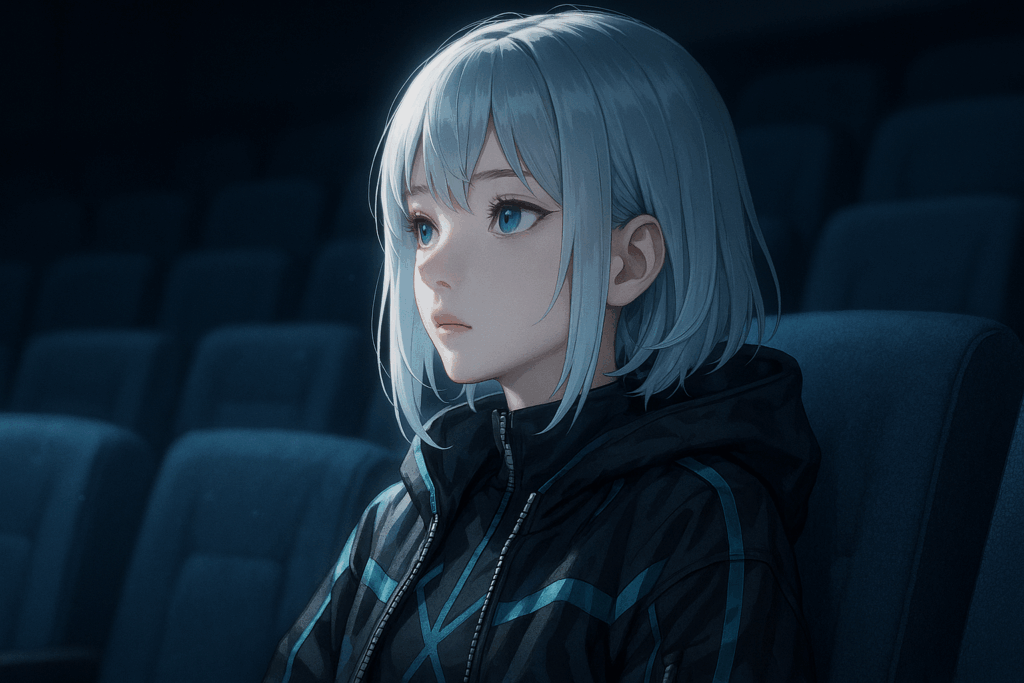 映画館で映画を見るAI少女
