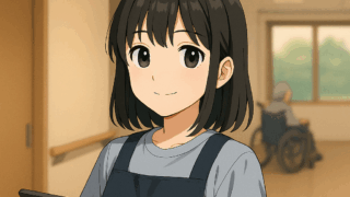 介護現場で働く女の子がタブレットを持ってる画像