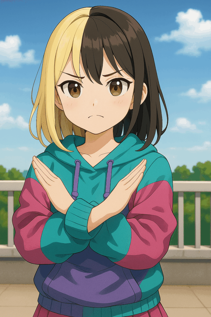 ロック好きな女の子がダメってポーズしてるイラスト
